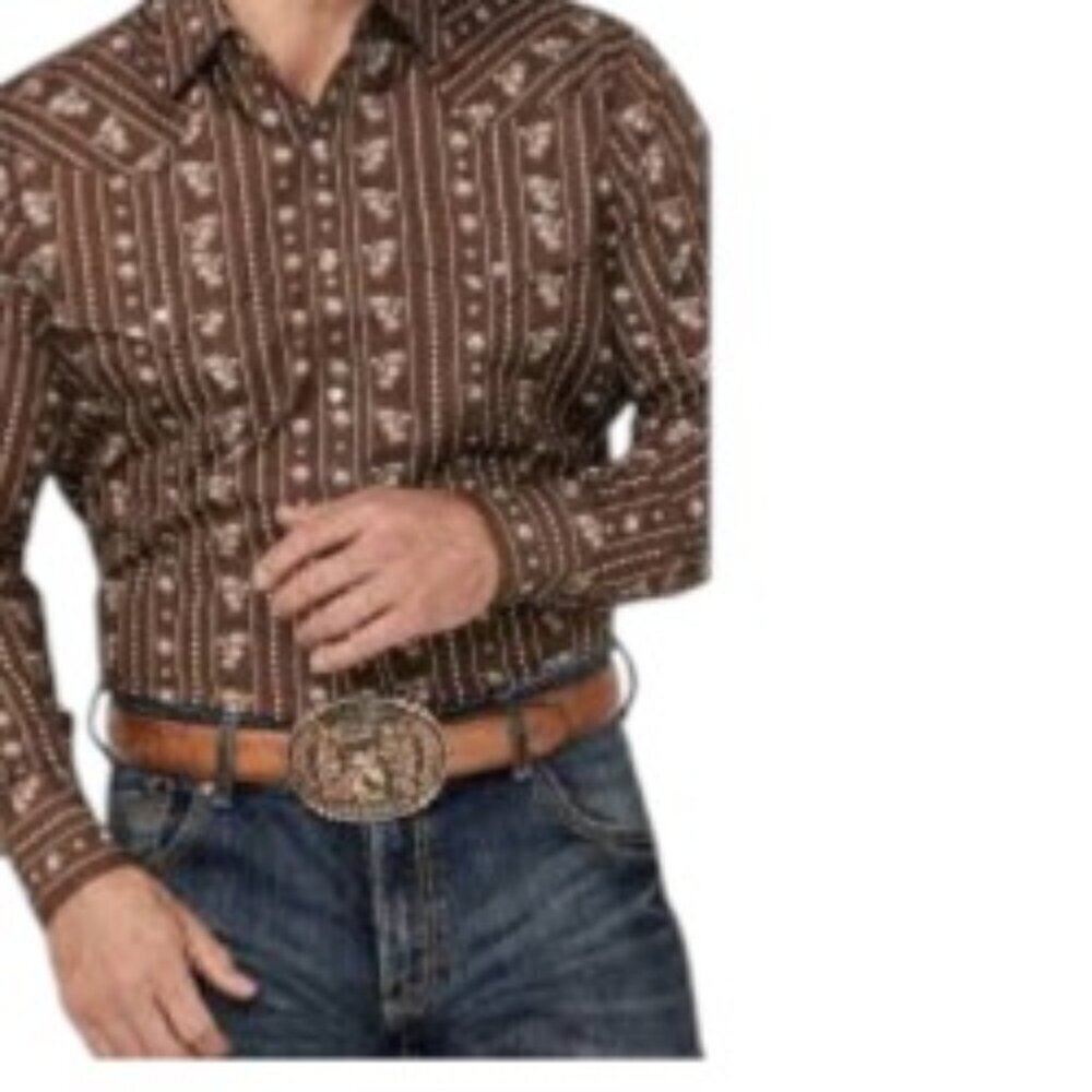 Ely Cattleman Brown Floral & Stripe Pearl Snap Western Shirt XXLarge